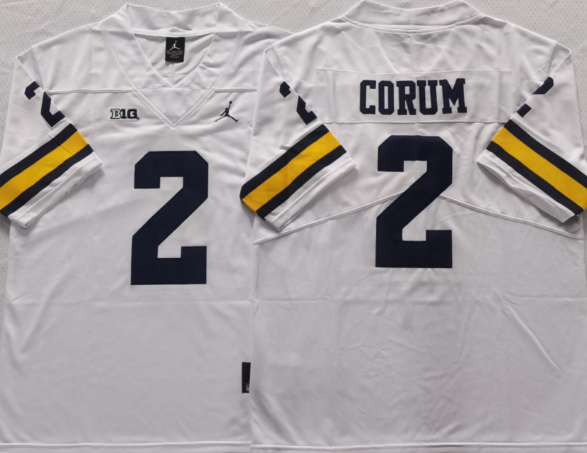 Men's Michigan Wolverines Blake Corum #2 White Alumni Jersey